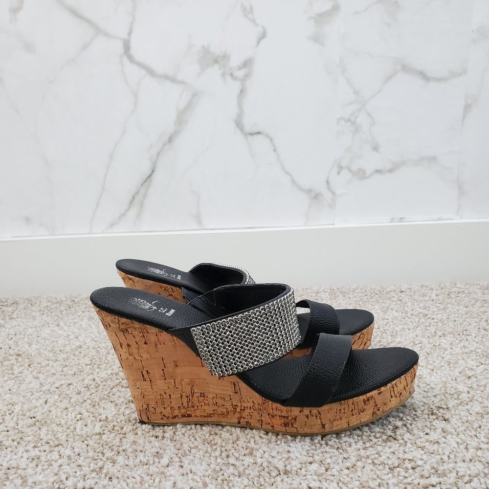 Black Wedge Heels with Bejeweled Strap